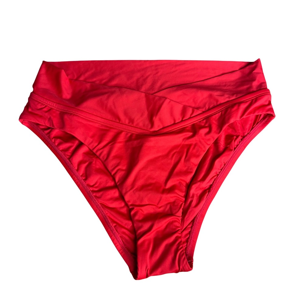 La Blanca Swim Bikini Bottoms‎ Sz 6 Red High Crossover Waist V-Front LB2IG99 NWT